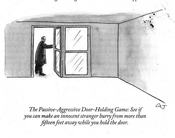 Passive-aggressive door-holding game.