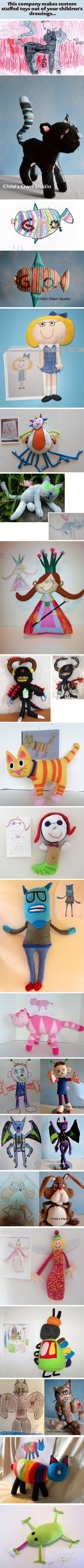 Custom stuffed toys from children's drawings.
