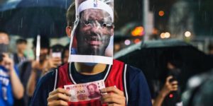 Hong Kong protestor using Le Bron’s face as a mask to confuse facial recognition…