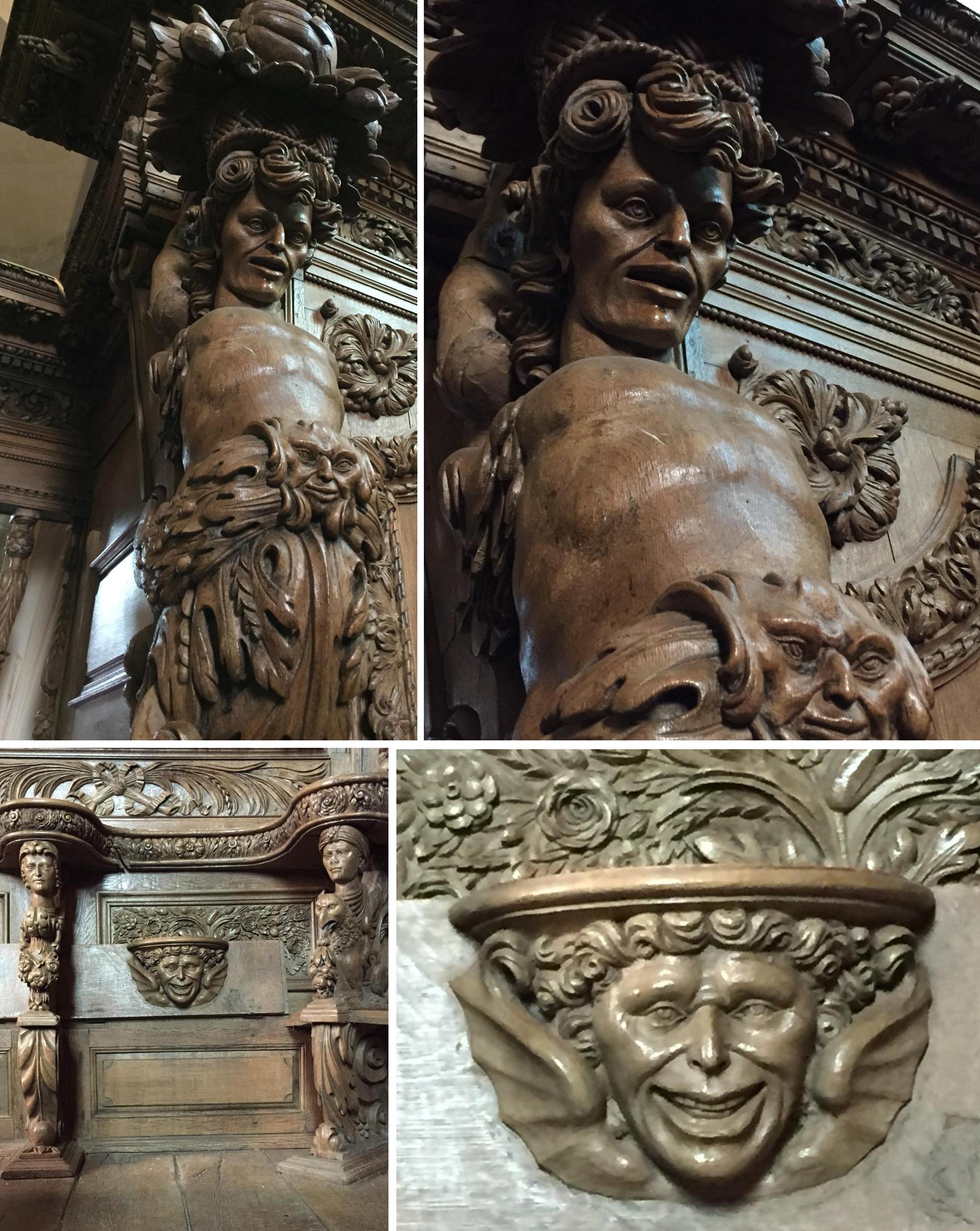Carvings of Willem Dafoe in a 16th century church in France.
