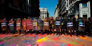 Protesters in Barcelona are using their artistic abilities…