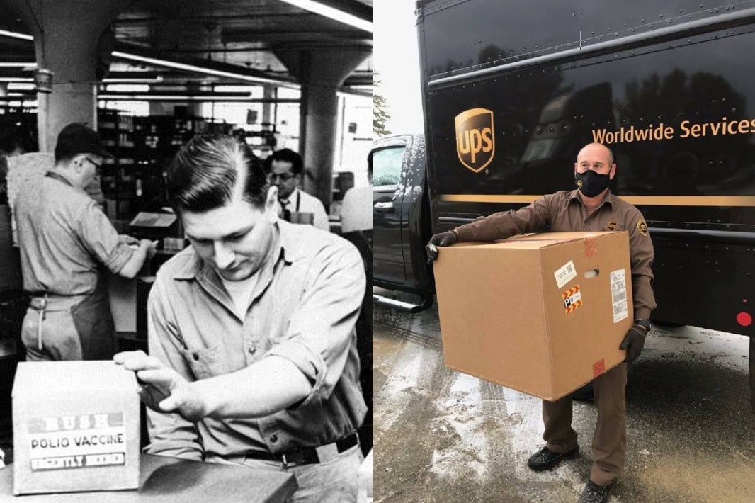 UPS delivering vaccines 64 years apart.