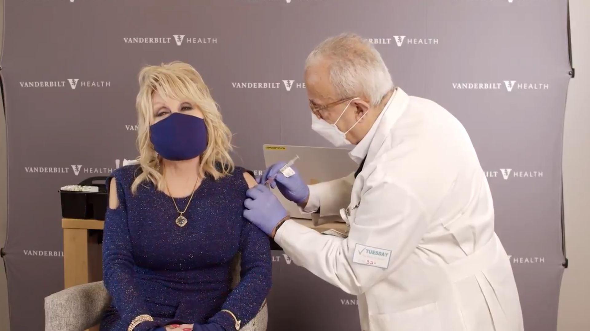 Dolly Parton has custom made vaccination blouses.