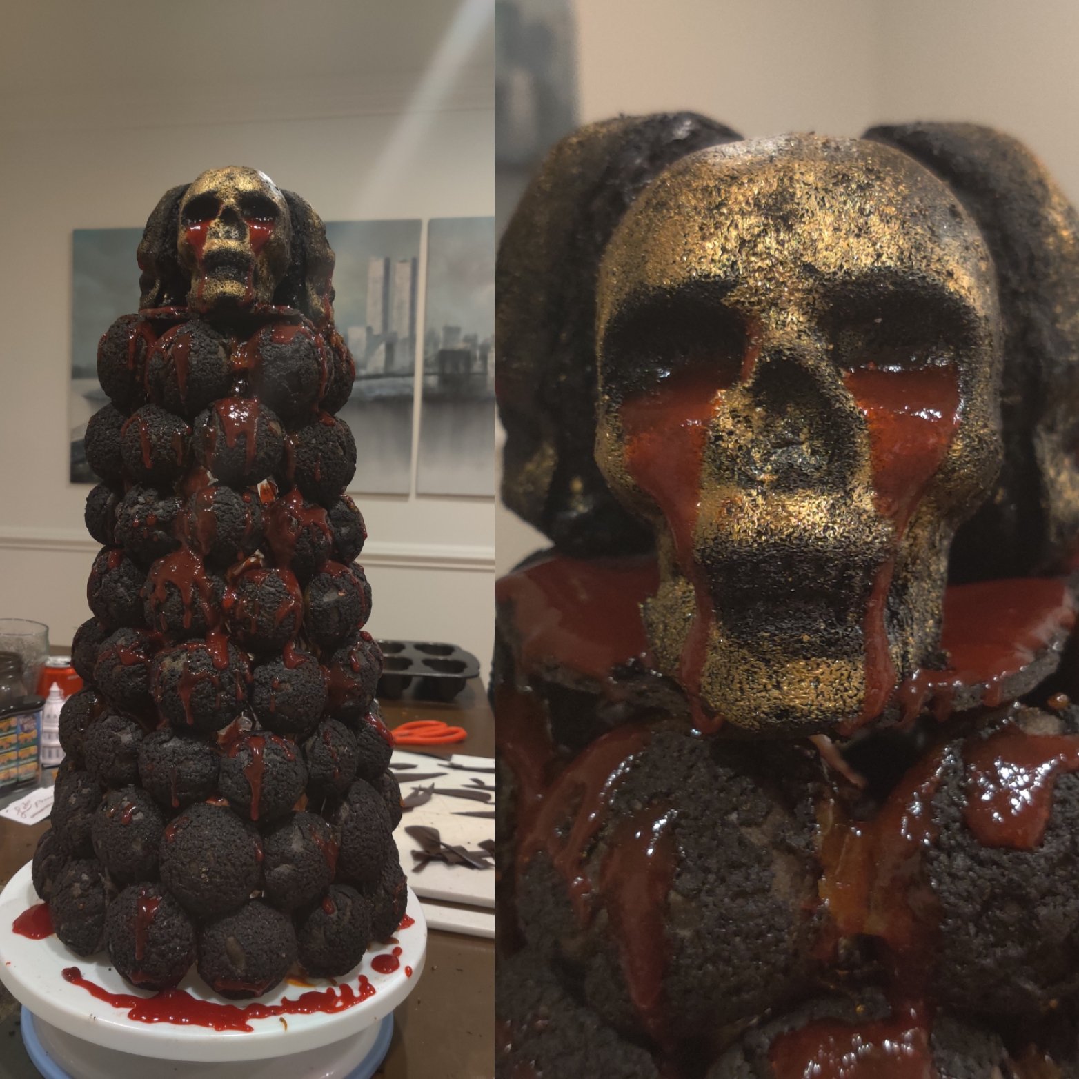 Black Cocoa Croquembouche of your nightmares. 