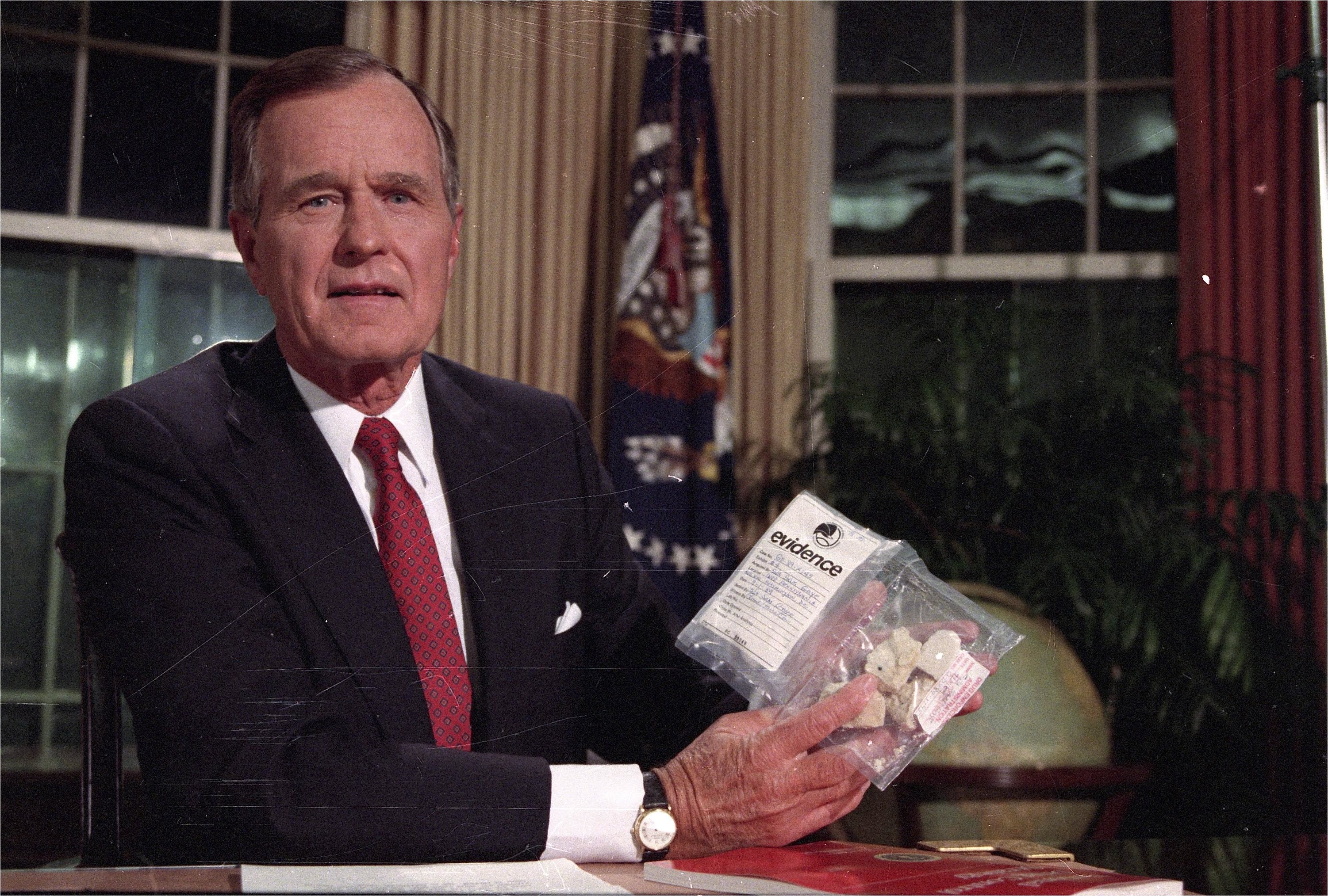 President Bush posing with a bag of crack, circa 1985.