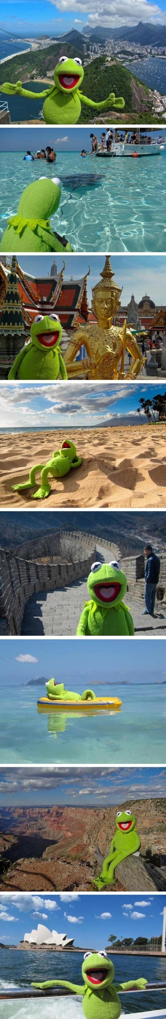 Kermit travels the world.