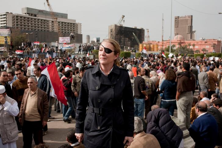 Marie Colvin, war reporter. In 2012 in Syria she crawled a mile through a tunnel to report on Assad's atrocities - the regime found her location and murdered her to silence her account.