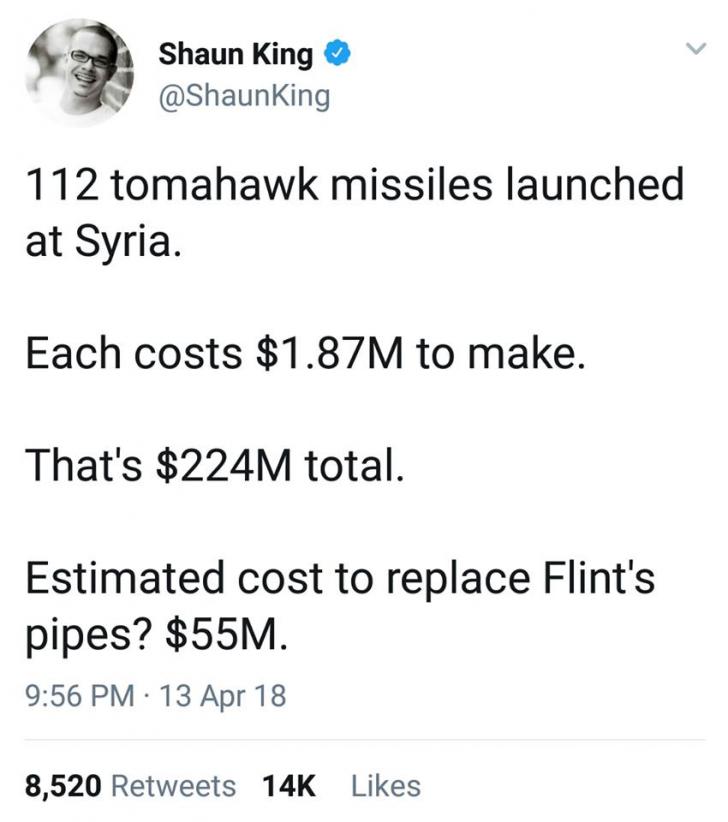Missiles have a better profit margin than clean water.