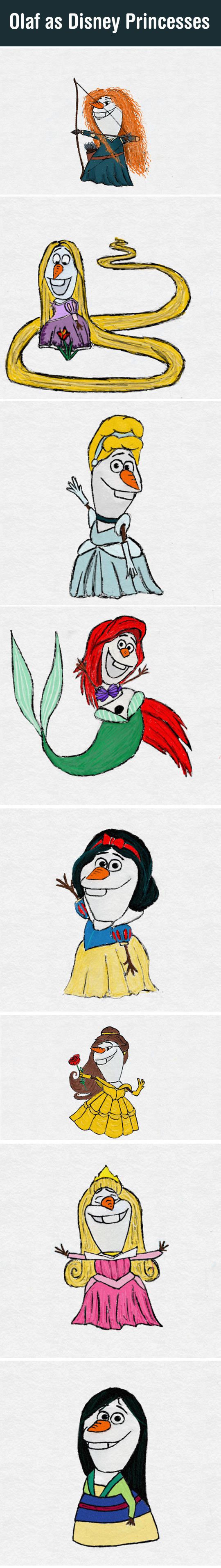Olaf as Disney Princesses!