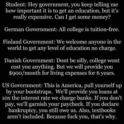 A student asks his government for money to go to college/university