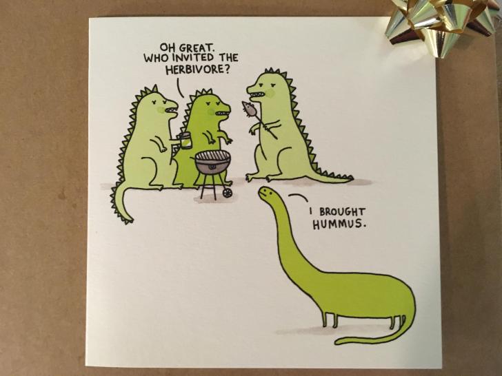 My vegetarian brother thinks his birthday card is funny.