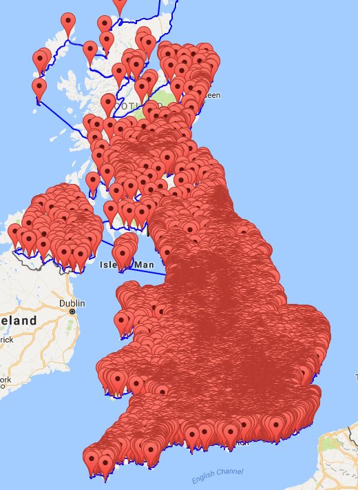 A map of all the pubs in the UK