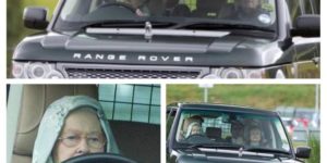 Queen Elizabeth II driving her Range Rover in a hoodie