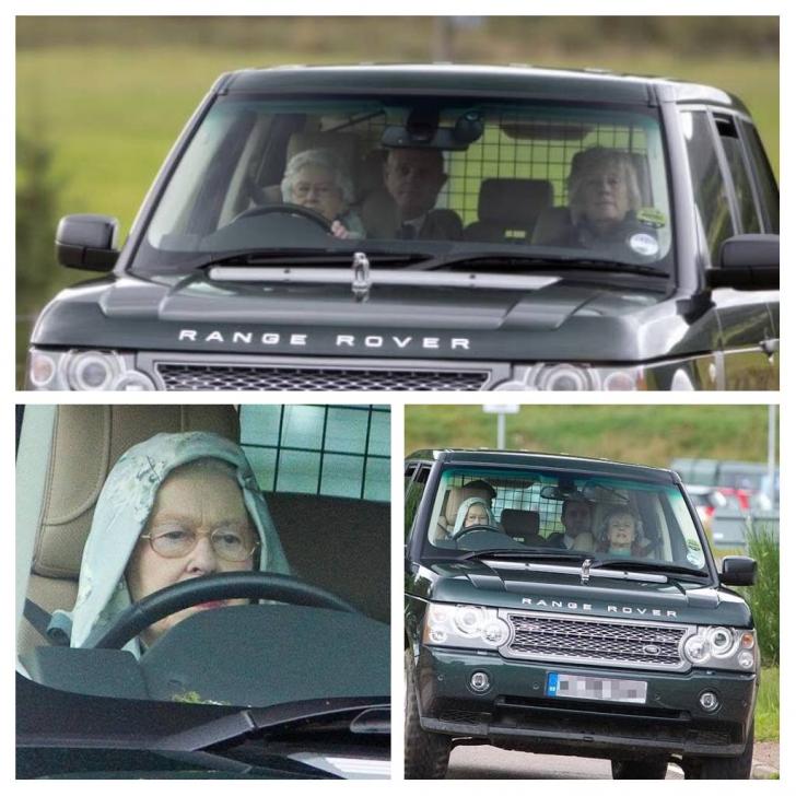 Queen Elizabeth II driving her Range Rover in a hoodie