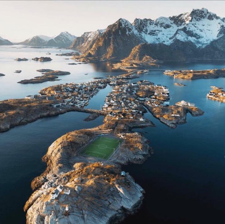This football pitch in the Lofeten Islands, Norway
