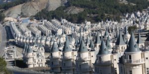 Identical, abandoned chateaus in Turkey that were built by a real estate developer who went bankrupt, naturally.