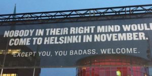 A sign by the airport in Helsinki, Finland