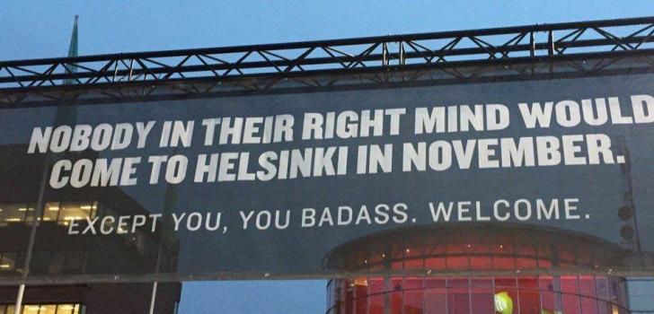 A sign by the airport in Helsinki, Finland
