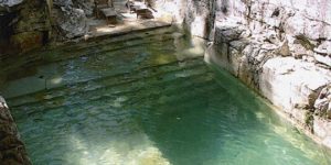 Backyard pool built into the existing limestone quarry.