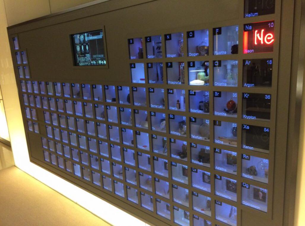 Bill Gates has a Periodic Table with samples of each element.