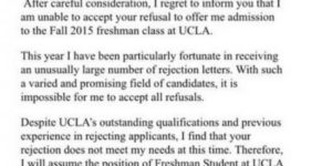 ‘Thank you for your rejection’ letter to UCLA director