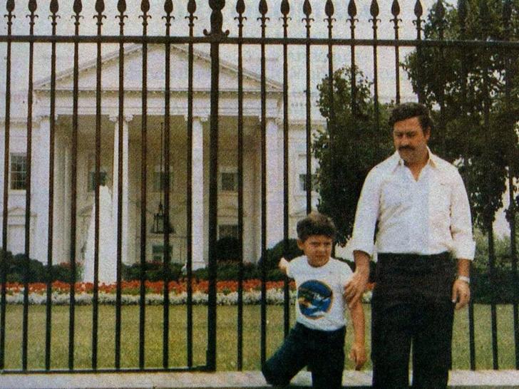 Pablo Escobar and his son in front of the White House