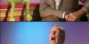 Vincent Price and Kermit the Vamp get freaky, circa 1977.