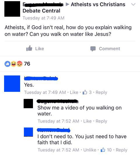 Can atheists walk on water?