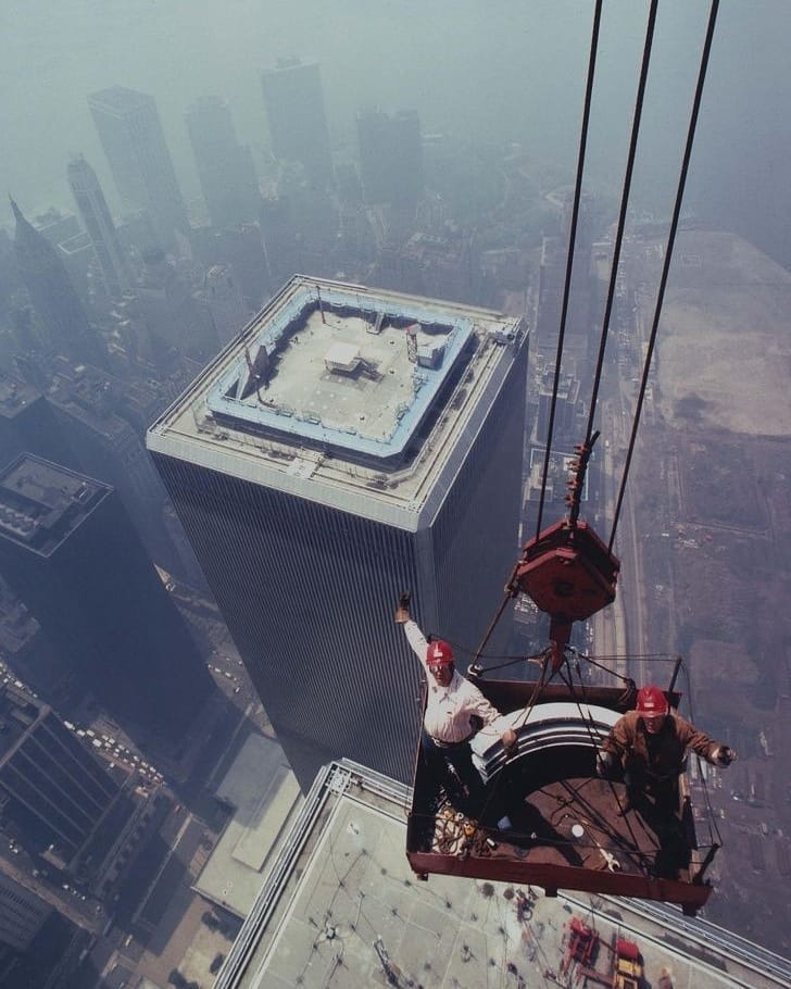 Installing the antenna on the North Tower of the World Trade Center