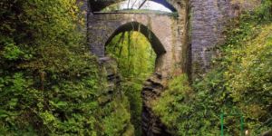 The Devil’s Bridge in Ceredigion, Wales, is made up of three generations of bridges.