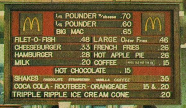 Mcdonald's menu in 1972.