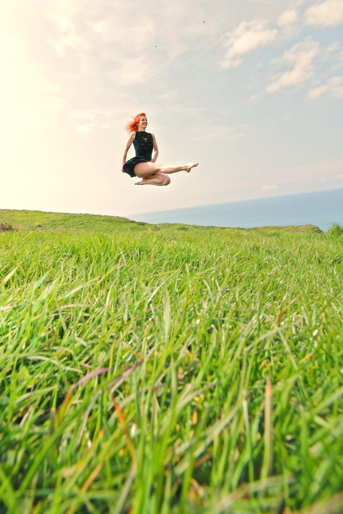 Traditional irish dance mid-air.