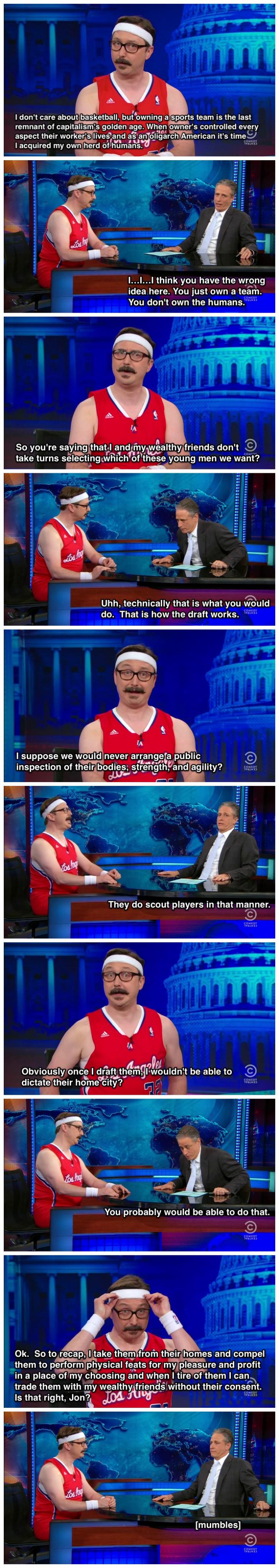 John Hodgman explains to Jon Stewart why he wants to but the LA Clippers
