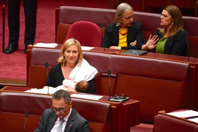 Australian politician becomes first to breastfeed in parliament.