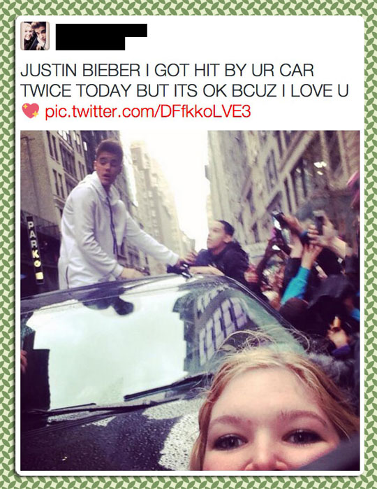 OMGZ JUSTIN BIEBER HIT ME WITH A CAR