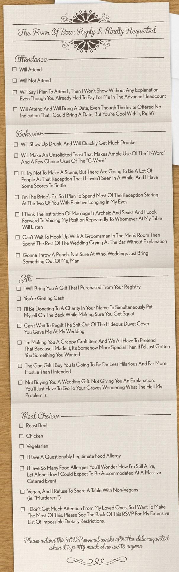 Honest wedding invitation.