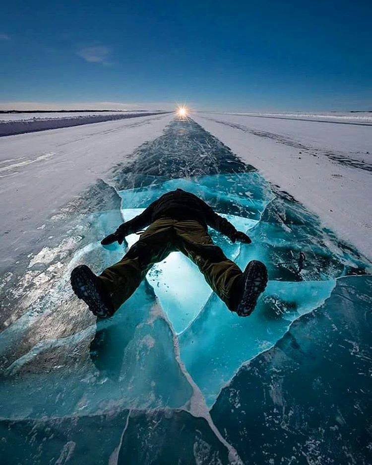 Chilling out on the Dettah Ice Road, Yellowknife, Canada.