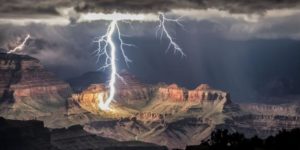 The Grand Canyon lit only by lightning