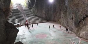Just a basketball court in a cave.