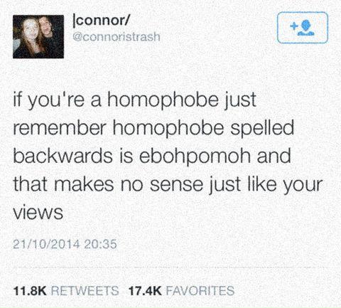 Homophobe spelled backwards is ebohpomoh