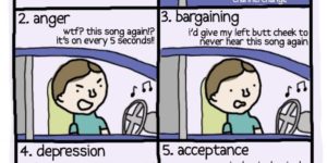 The five stages of incessant pop music.