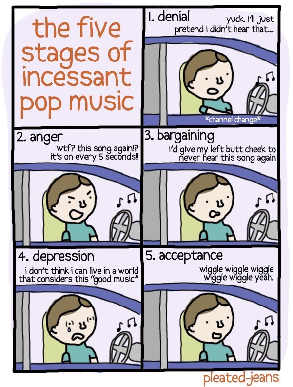 The five stages of incessant pop music.