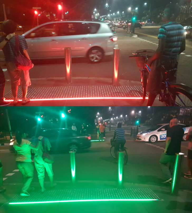 This city started putting colored LED strips at crosswalks so people staring down at their phone wont walk into traffic