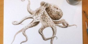 Artist painted prehistoric octopus with its own 95 million year old fossilized ink