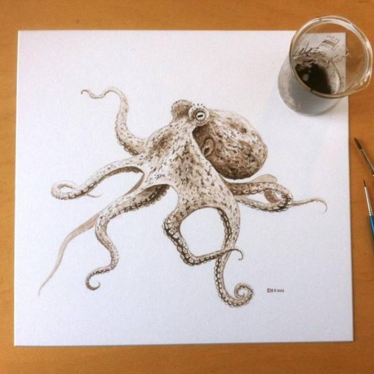 Artist painted prehistoric octopus with its own 95 million year old fossilized ink