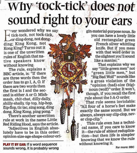 Ambulant reduplication explains why "tock-tick" doesn't sound right