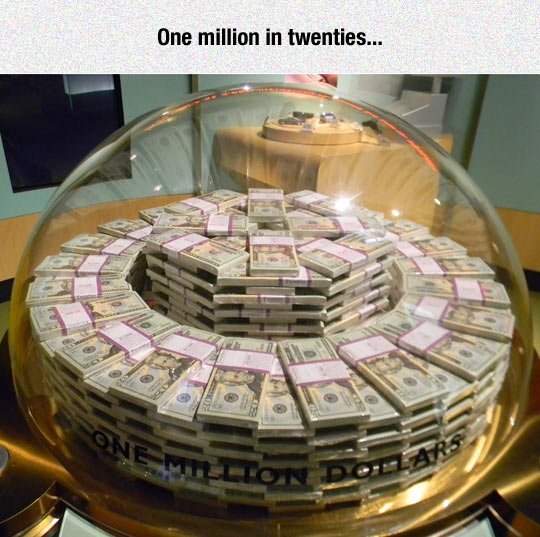 What one million dollars looks like in twenty dollar bills.