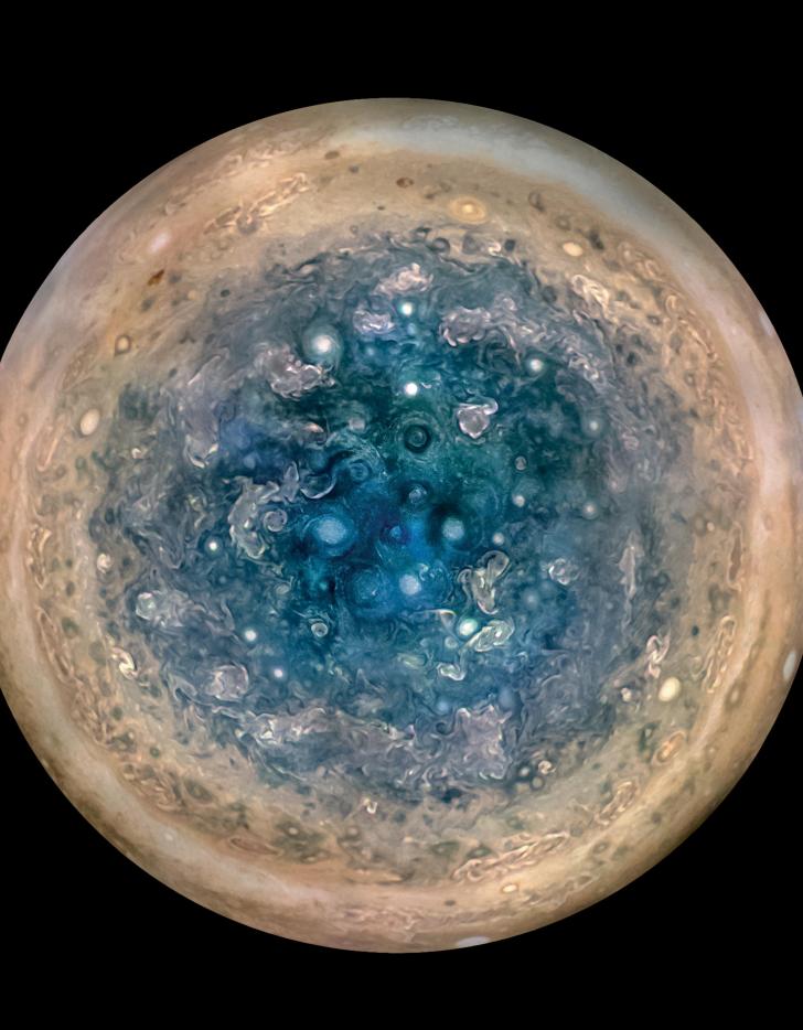 Jupiter's poles are covered in cyclones, some as big as the Earth