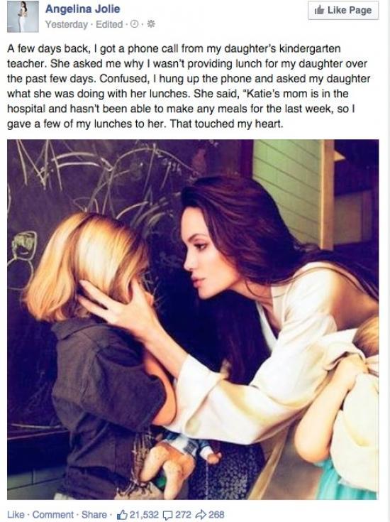 Angelina Jolie has a 100% true story about her altruistic kid