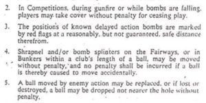 Temporary rules at a London golf club during WW2.